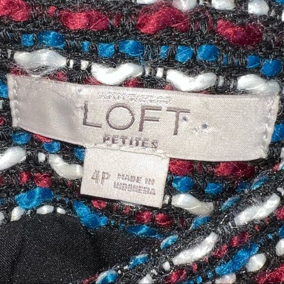 Loft red white blue black A-line tweed business casual skirt size 4 petite 4P - Picture 3 of 5